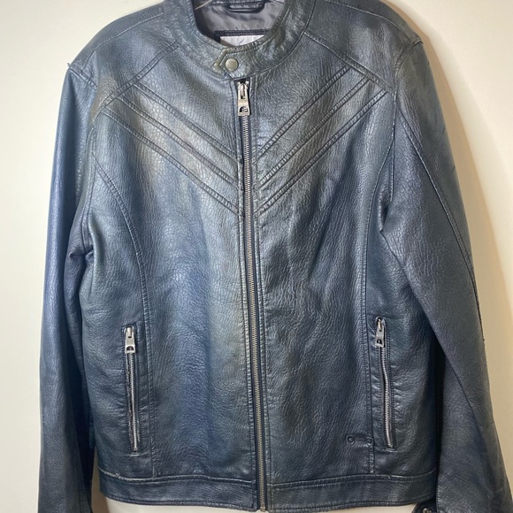 Guess Los Angeles distressed faux leather jet black Moto jacket size med… - Picture 1 of 10